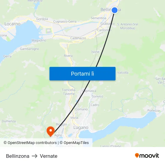 Bellinzona to Vernate map