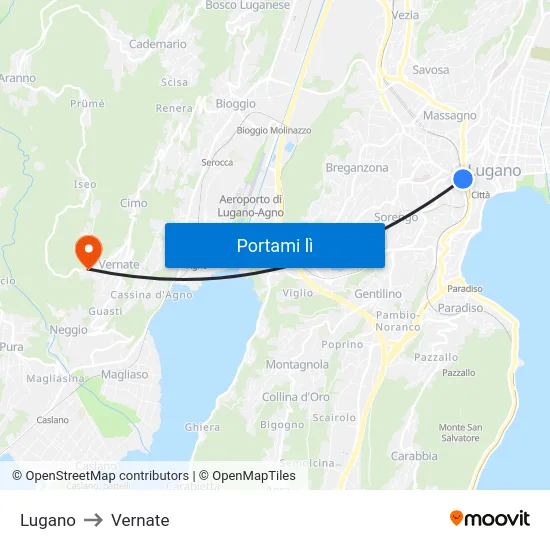 Lugano to Vernate map