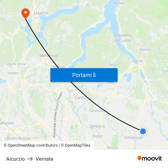 Aicurzio to Vernate map