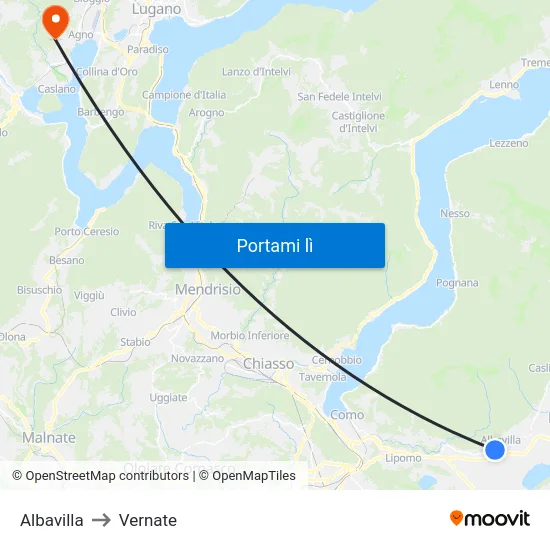Albavilla to Vernate map