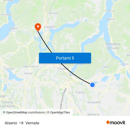 Alserio to Vernate map