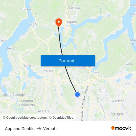 Appiano Gentile to Vernate map