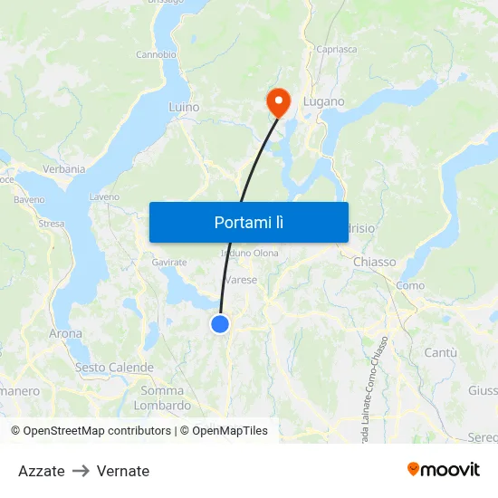 Azzate to Vernate map