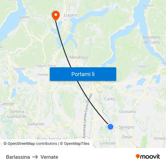 Barlassina to Vernate map