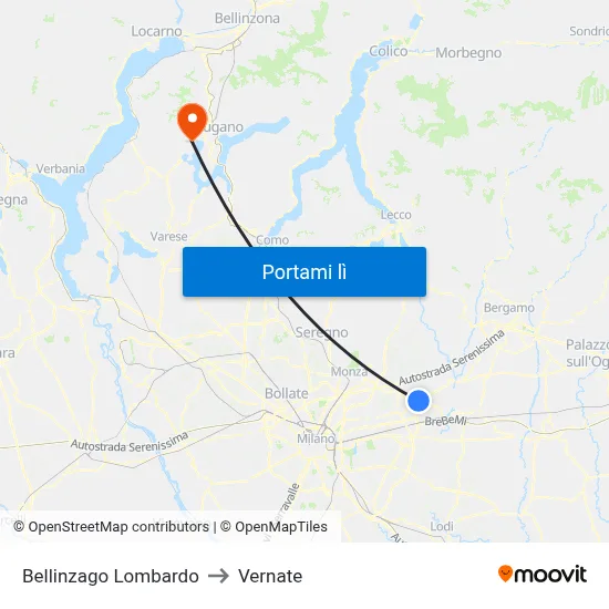 Bellinzago Lombardo to Vernate map