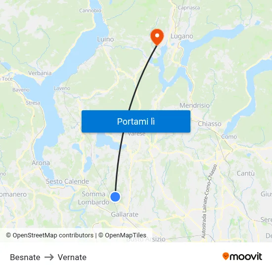 Besnate to Vernate map