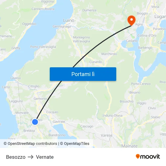 Besozzo to Vernate map