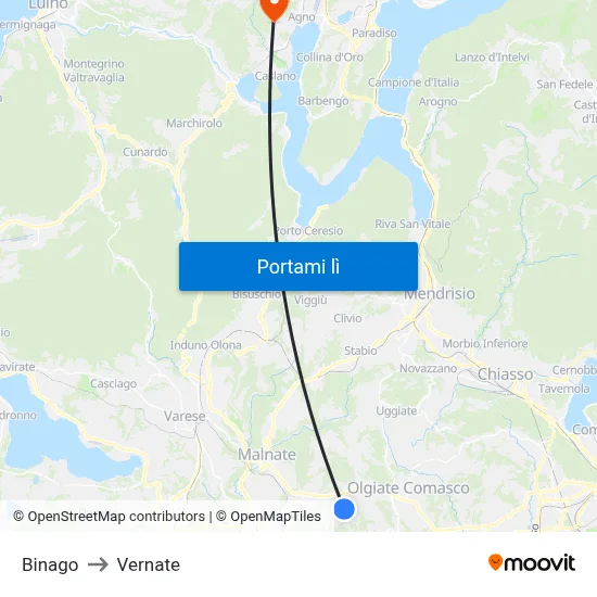 Binago to Vernate map