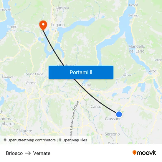 Briosco to Vernate map