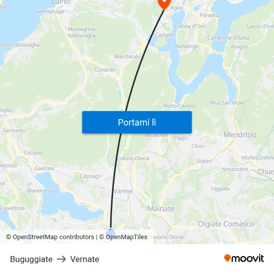 Buguggiate to Vernate map