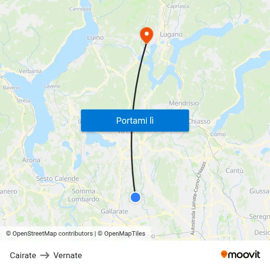 Cairate to Vernate map