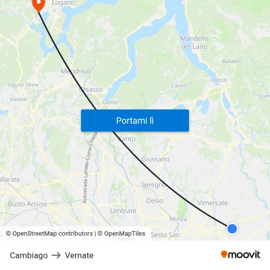 Cambiago to Vernate map