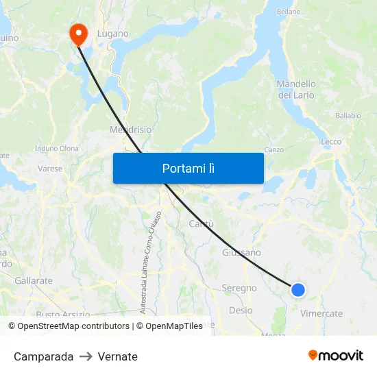 Camparada to Vernate map