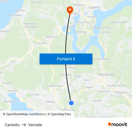 Cantello to Vernate map