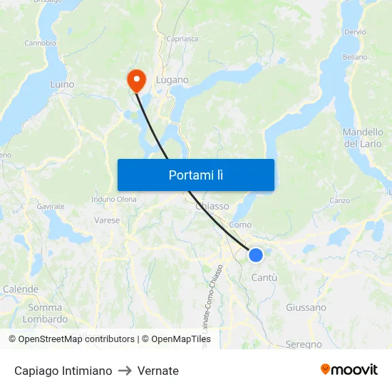 Capiago Intimiano to Vernate map