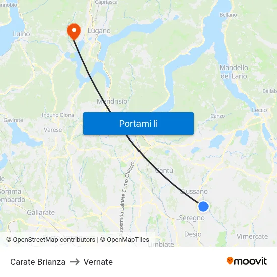 Carate Brianza to Vernate map