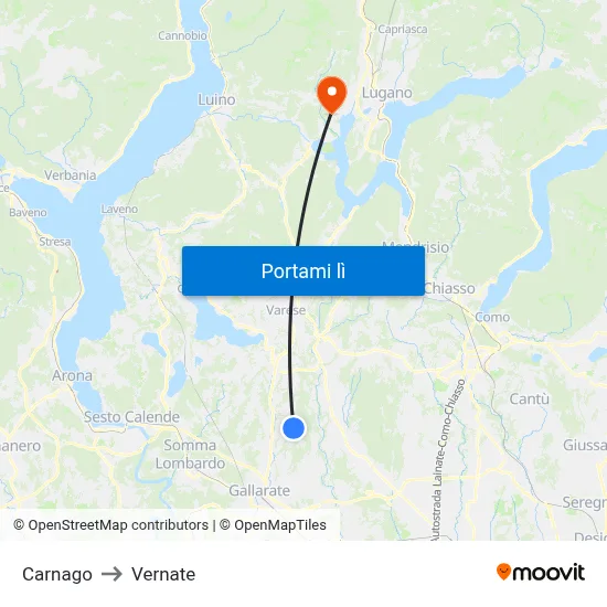 Carnago to Vernate map