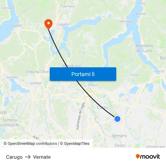 Carugo to Vernate map