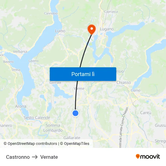 Castronno to Vernate map