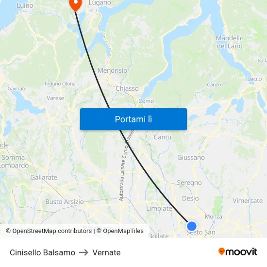 Cinisello Balsamo to Vernate map