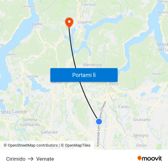 Cirimido to Vernate map