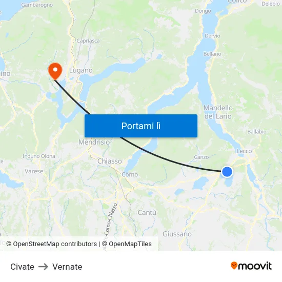 Civate to Vernate map