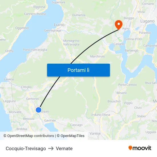 Cocquio-Trevisago to Vernate map