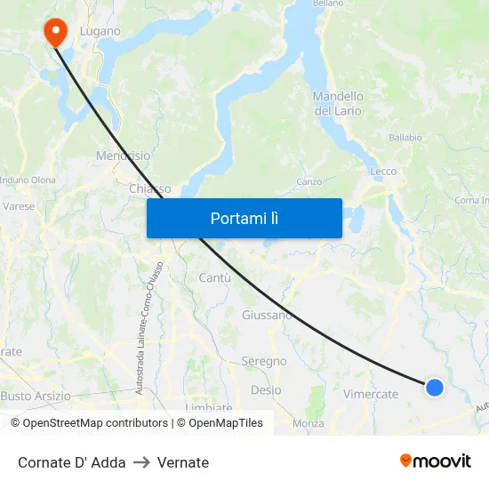 Cornate D' Adda to Vernate map