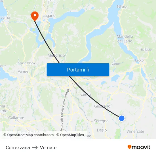 Correzzana to Vernate map