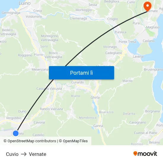 Cuvio to Vernate map