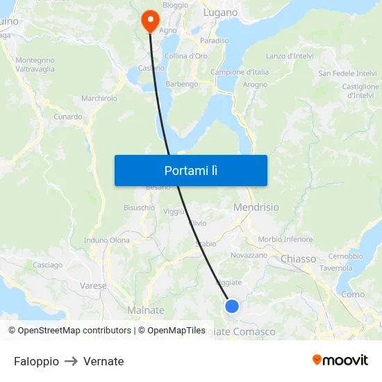 Faloppio to Vernate map
