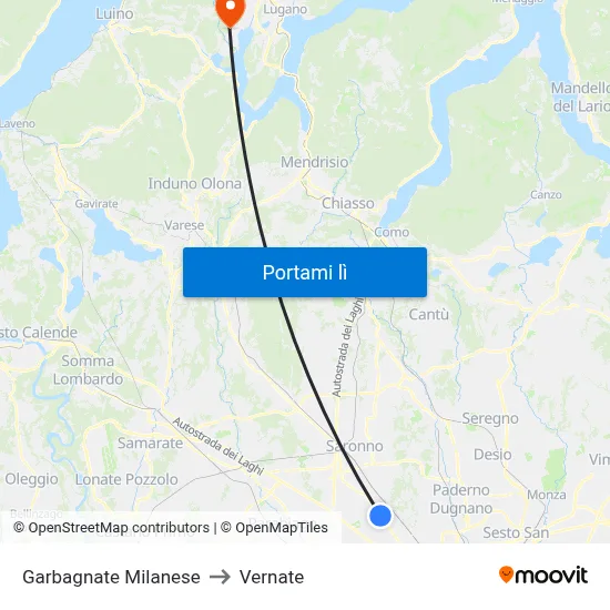 Garbagnate Milanese to Vernate map