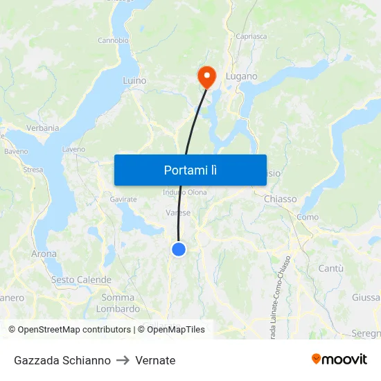 Gazzada Schianno to Vernate map