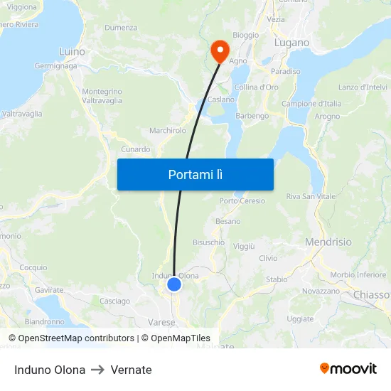 Induno Olona to Vernate map