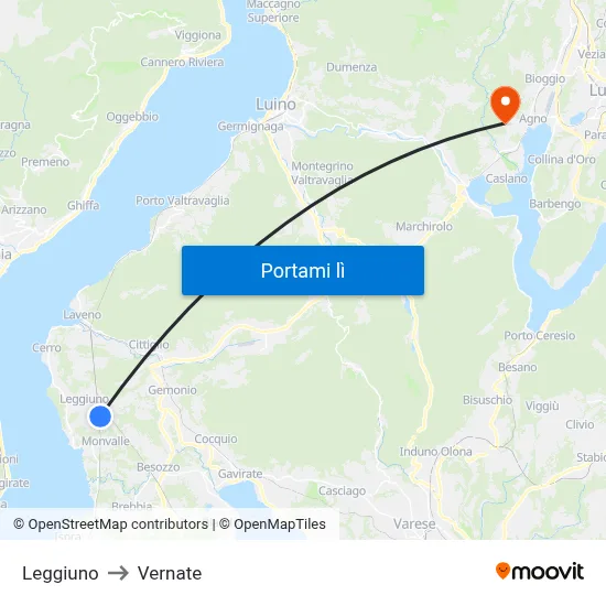 Leggiuno to Vernate map