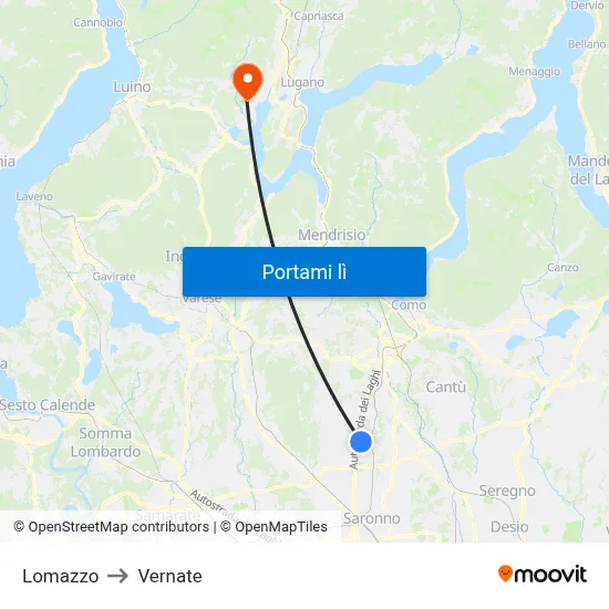 Lomazzo to Vernate map