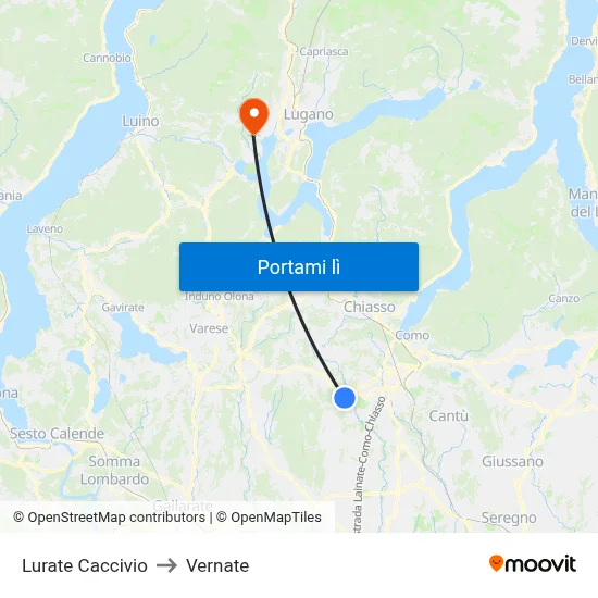 Lurate Caccivio to Vernate map