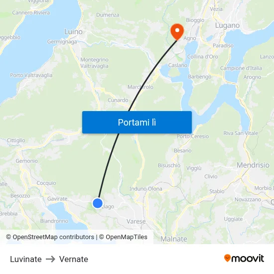 Luvinate to Vernate map