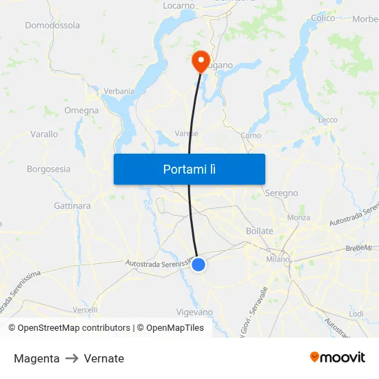 Magenta to Vernate map