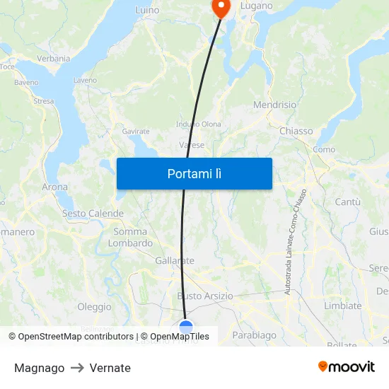 Magnago to Vernate map