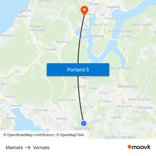 Malnate to Vernate map