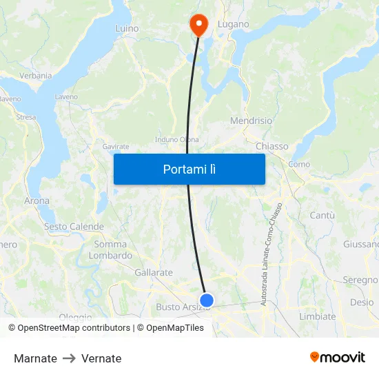 Marnate to Vernate map