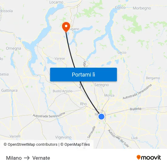 Milano to Vernate map