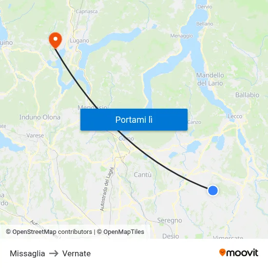 Missaglia to Vernate map