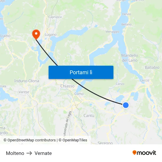 Molteno to Vernate map