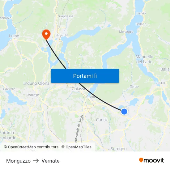 Monguzzo to Vernate map