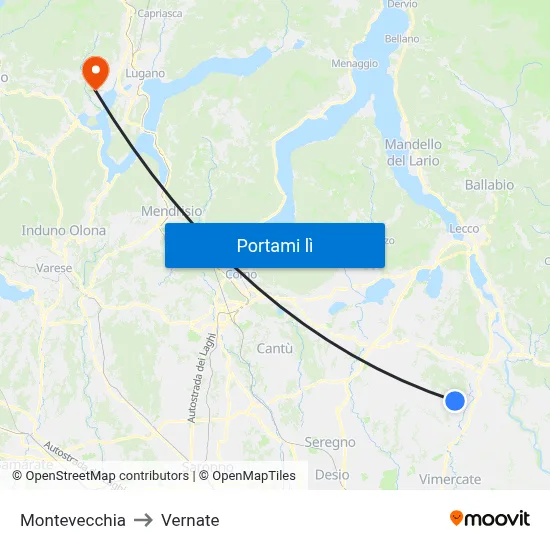 Montevecchia to Vernate map