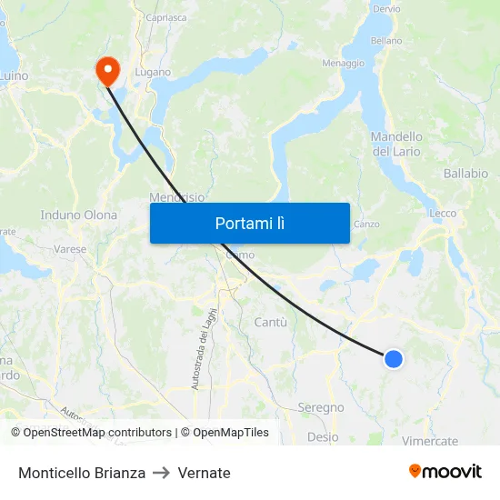 Monticello Brianza to Vernate map