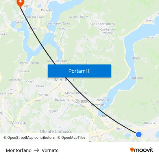 Montorfano to Vernate map