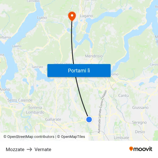 Mozzate to Vernate map